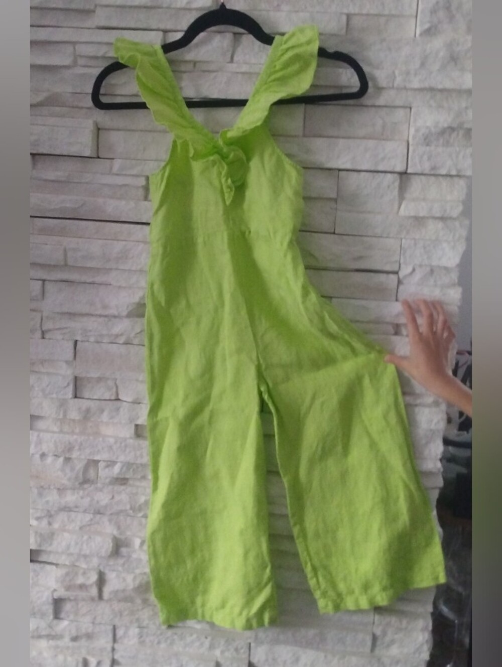 Zara Kids Lime Green Ruffle-Shoulder Linen Jumpsuit